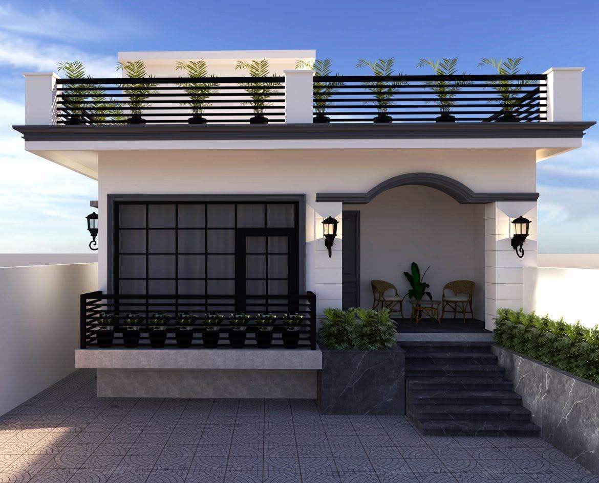 3D render of a single-storey home with a terrace garden